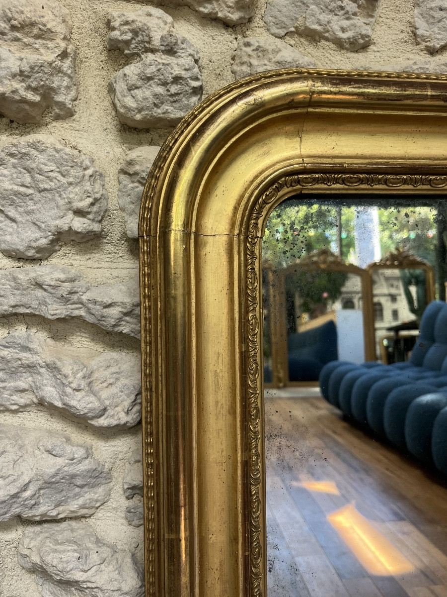 Miroir ancien de cheminée 96,5/79cm Louis-Philippe doré à la feuille d’or, trumeau de cheminée.-photo-7
