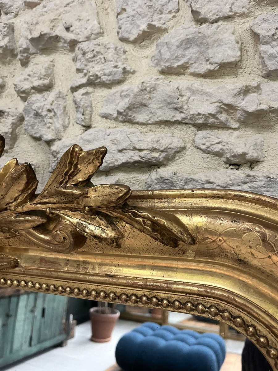Antique 153/101cm Louis-philippe Gilded Pediment And Beaded Mirror, Trumeau-photo-7