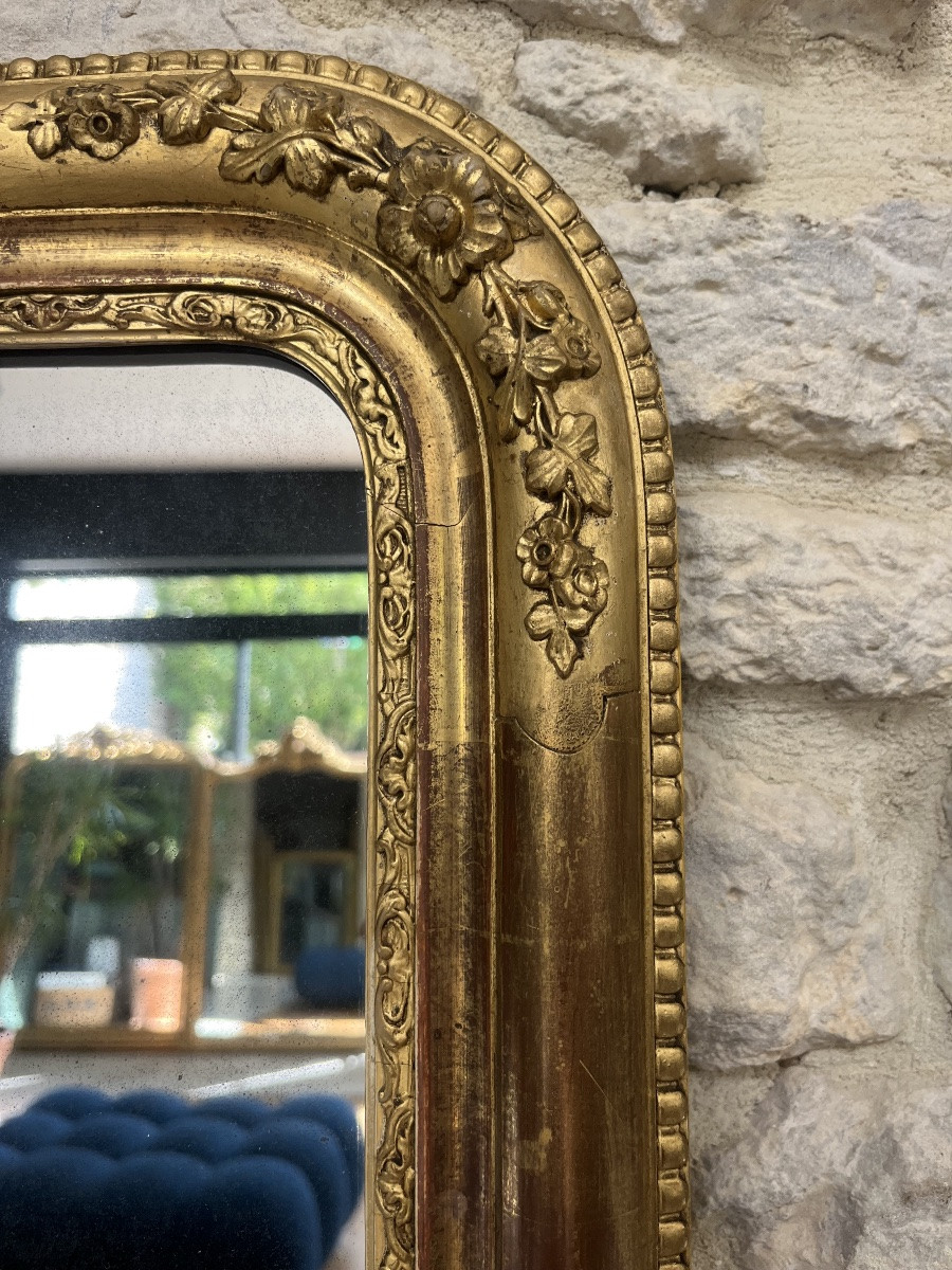 Paire de miroirs anciens Louis-Philippe 52,5/44cm doré à la feuille d’or moulures florales  -photo-5