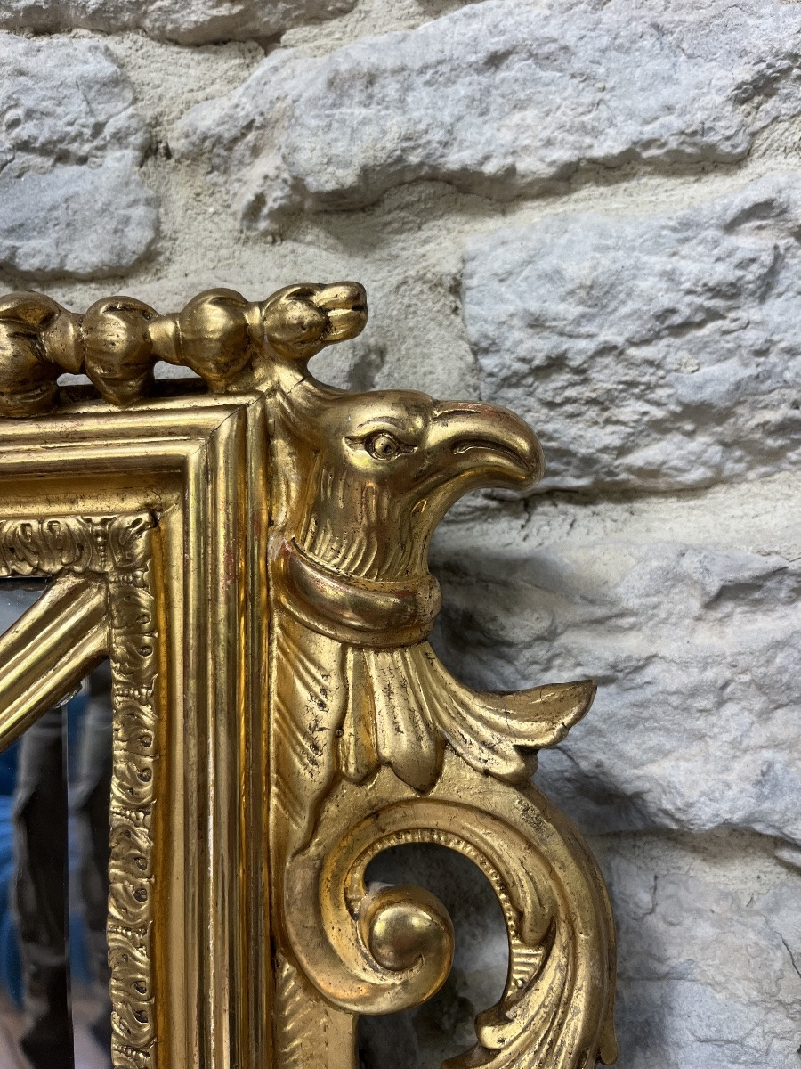 Antique Glazed Mirror 123/100cm With Gold-leaf Gilded Pediments, Eagles' Heads, Antiquity-photo-2