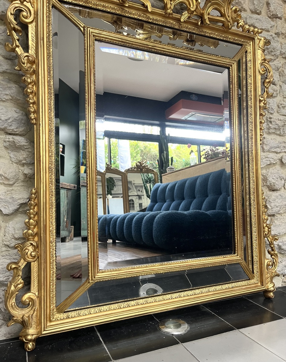Antique Glazed Mirror 123/100cm With Gold-leaf Gilded Pediments, Eagles' Heads, Antiquity-photo-1