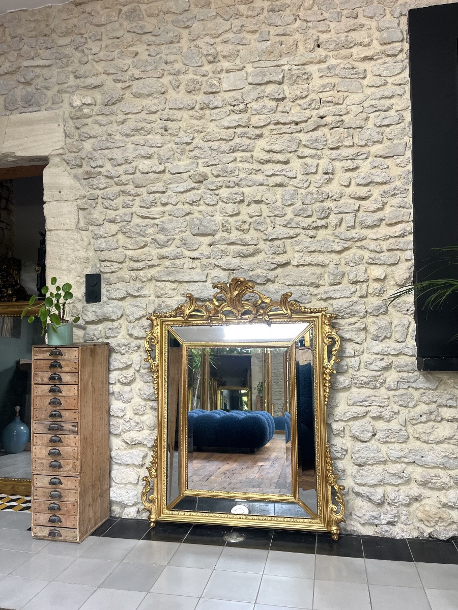 Antique Glazed Mirror 123/100cm With Gold-leaf Gilded Pediments, Eagles' Heads, Antiquity-photo-6