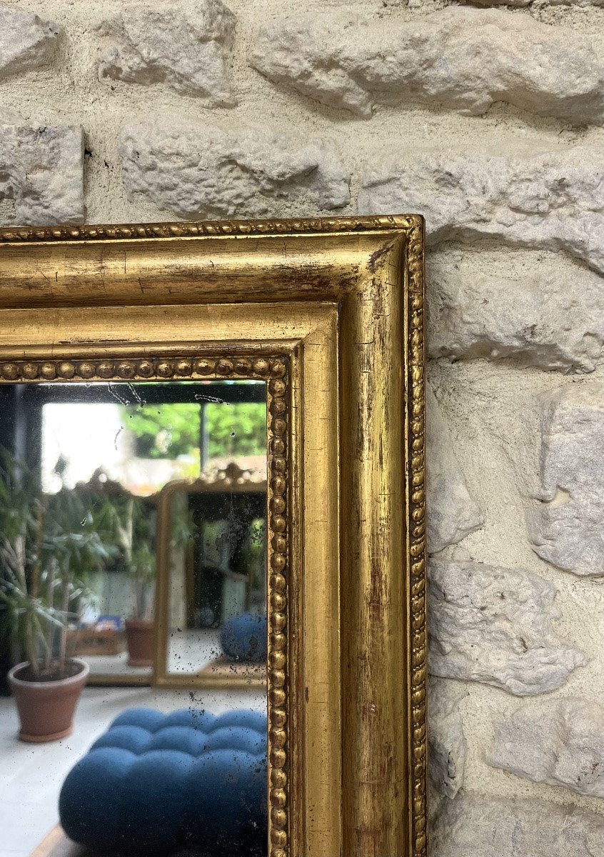 Antique Mirror 56cm/44cm Gilded With Gold Leaf, 19th Century, Mercury Glass,-photo-4