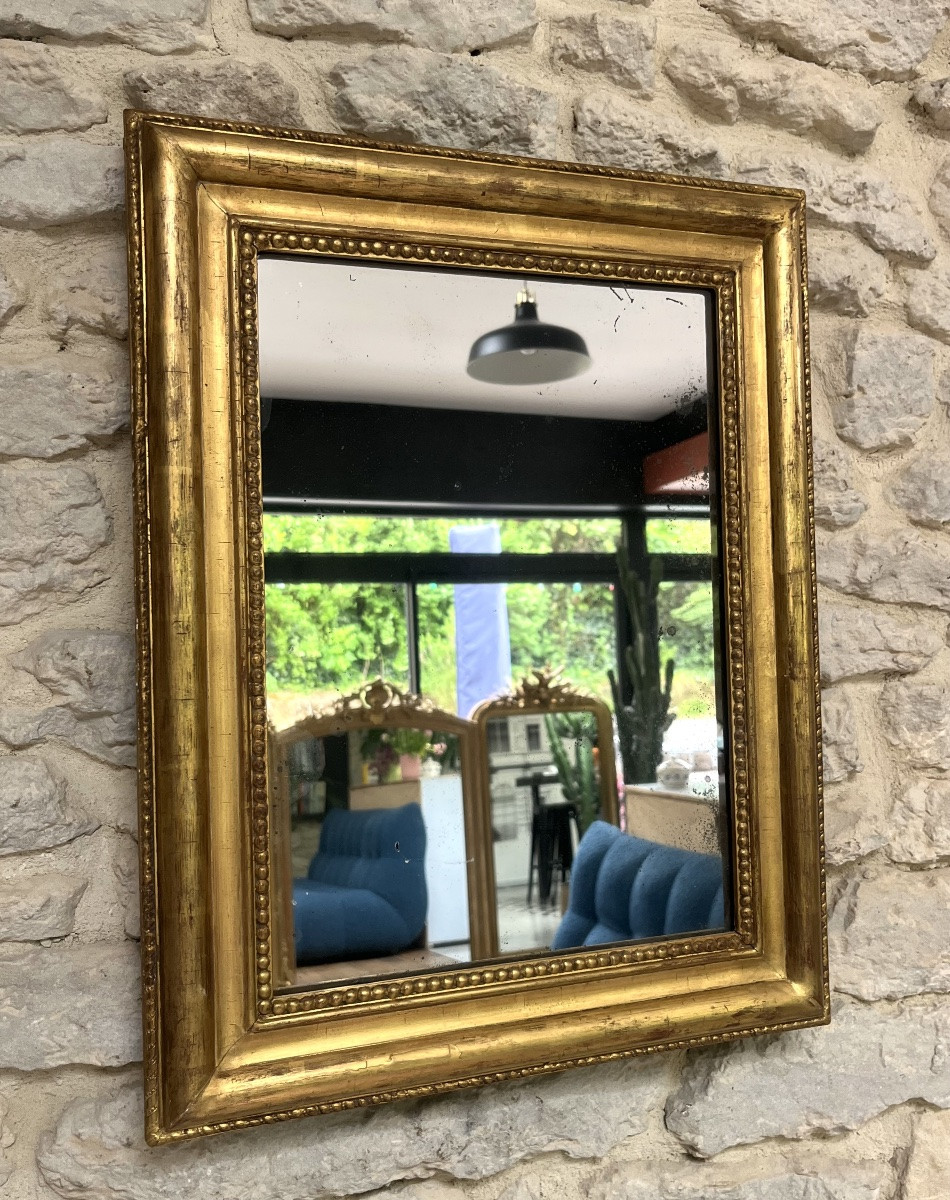 Antique Mirror 56cm/44cm Gilded With Gold Leaf, 19th Century, Mercury Glass,-photo-2