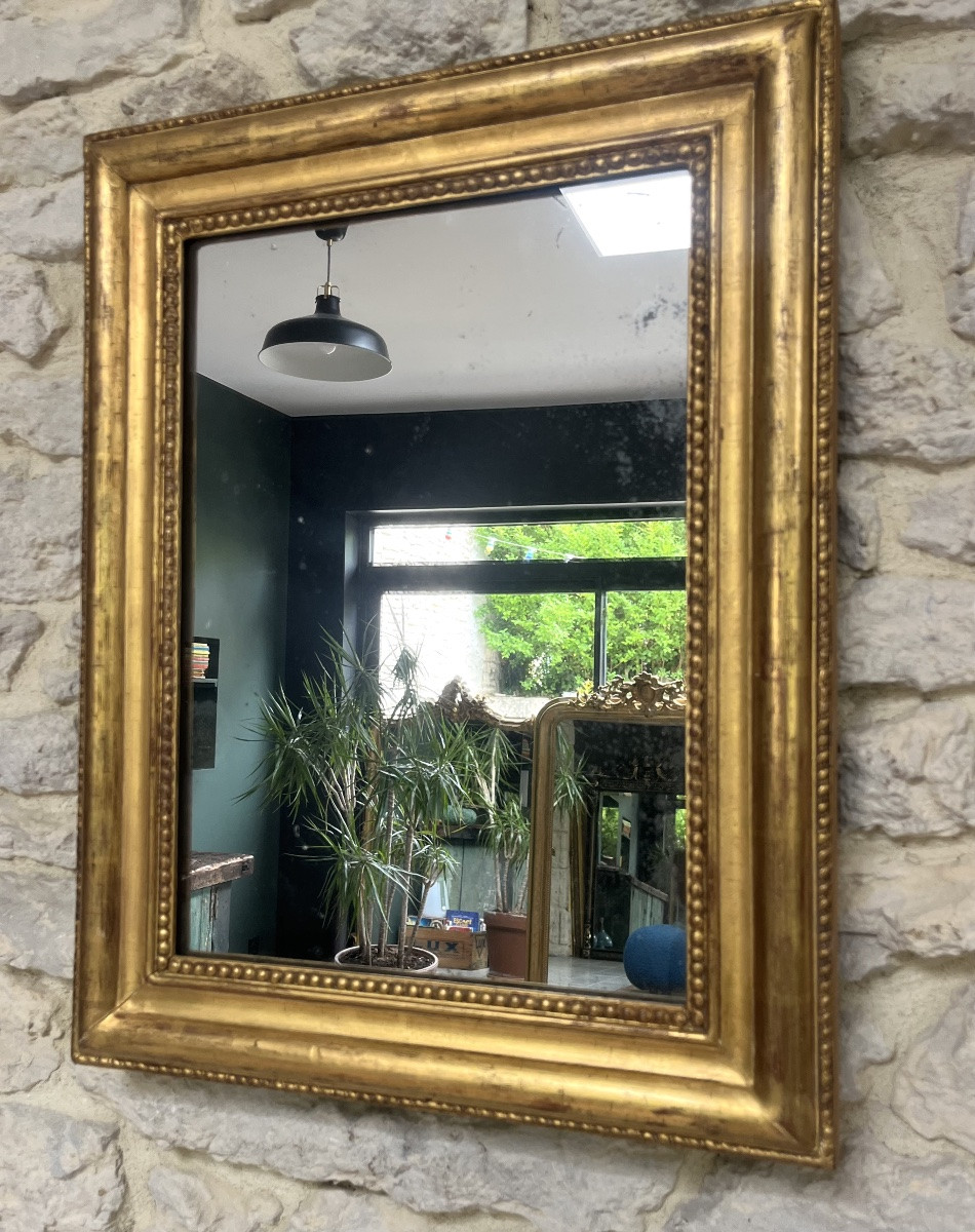 Antique Mirror 56cm/44cm Gilded With Gold Leaf, 19th Century, Mercury Glass,-photo-4