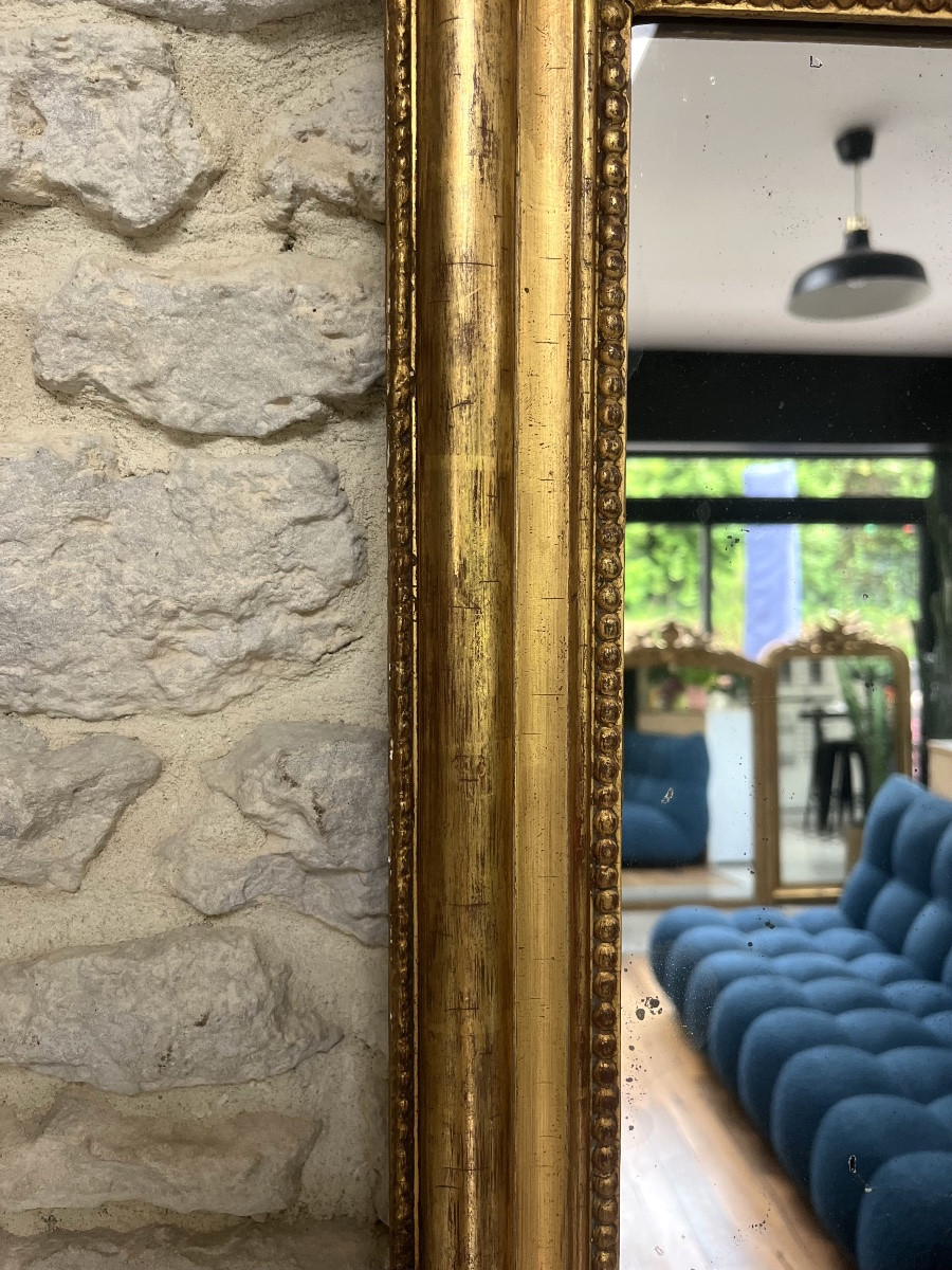 Antique Mirror 56cm/44cm Gilded With Gold Leaf, 19th Century, Mercury Glass,-photo-5