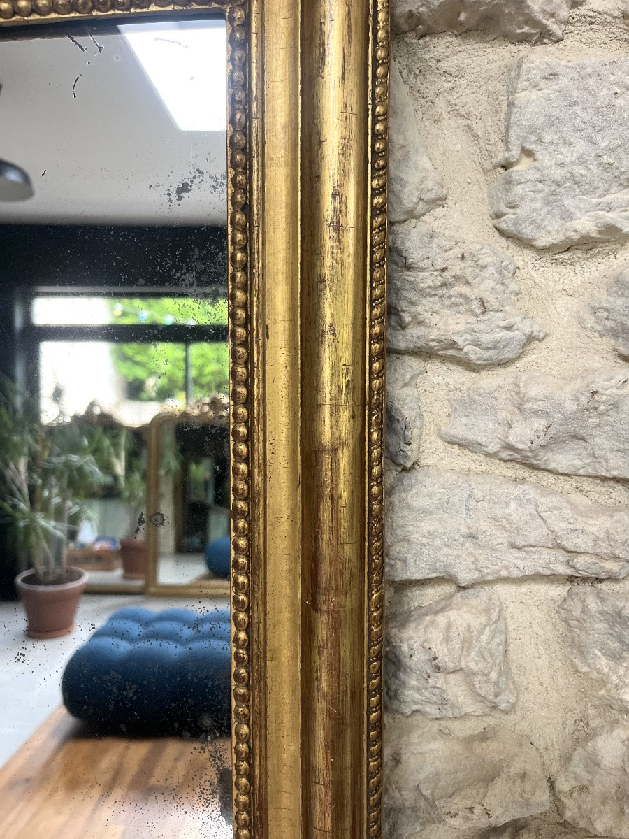 Antique Mirror 56cm/44cm Gilded With Gold Leaf, 19th Century, Mercury Glass,-photo-6