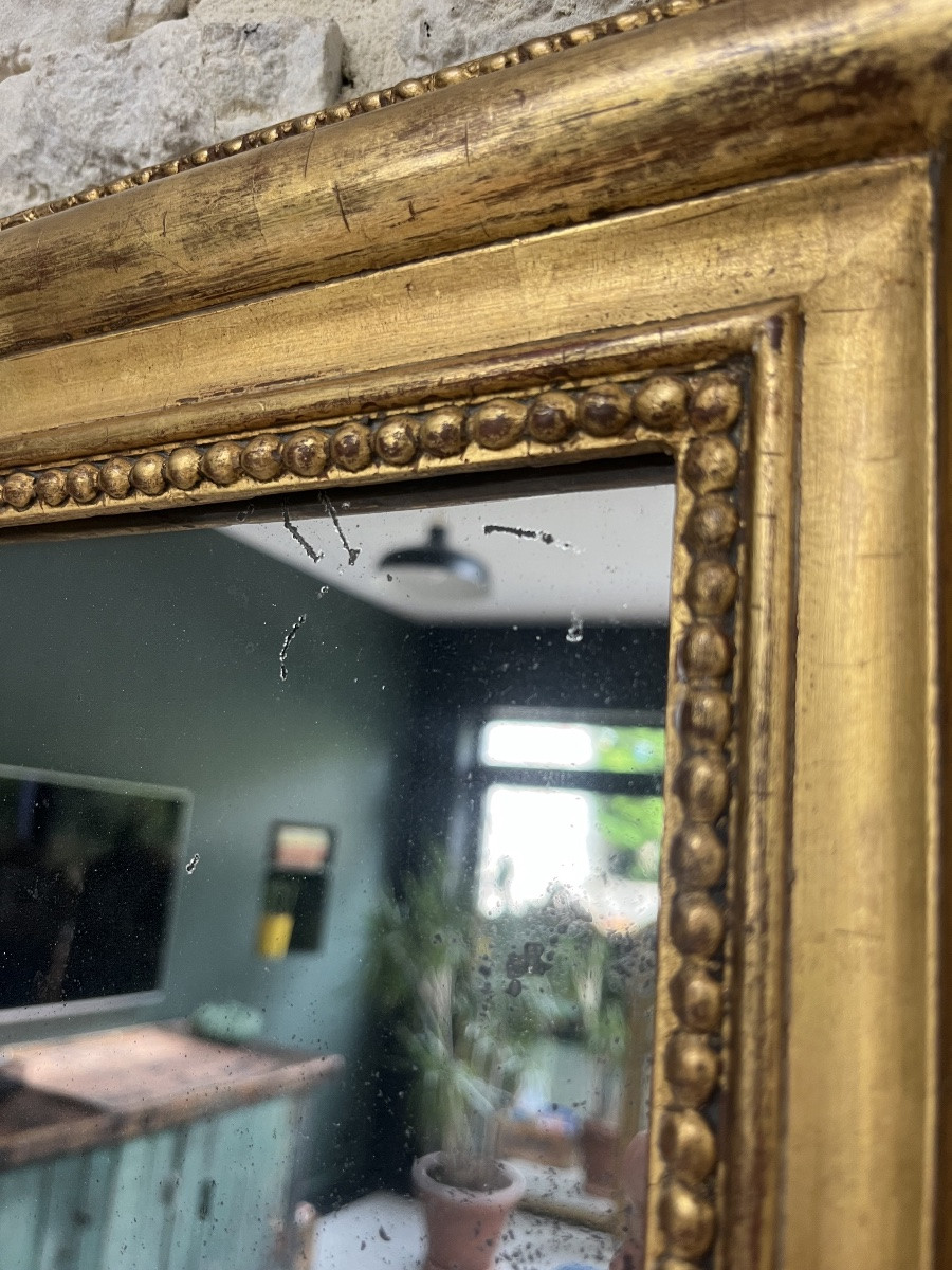 Antique Mirror 56cm/44cm Gilded With Gold Leaf, 19th Century, Mercury Glass,-photo-7