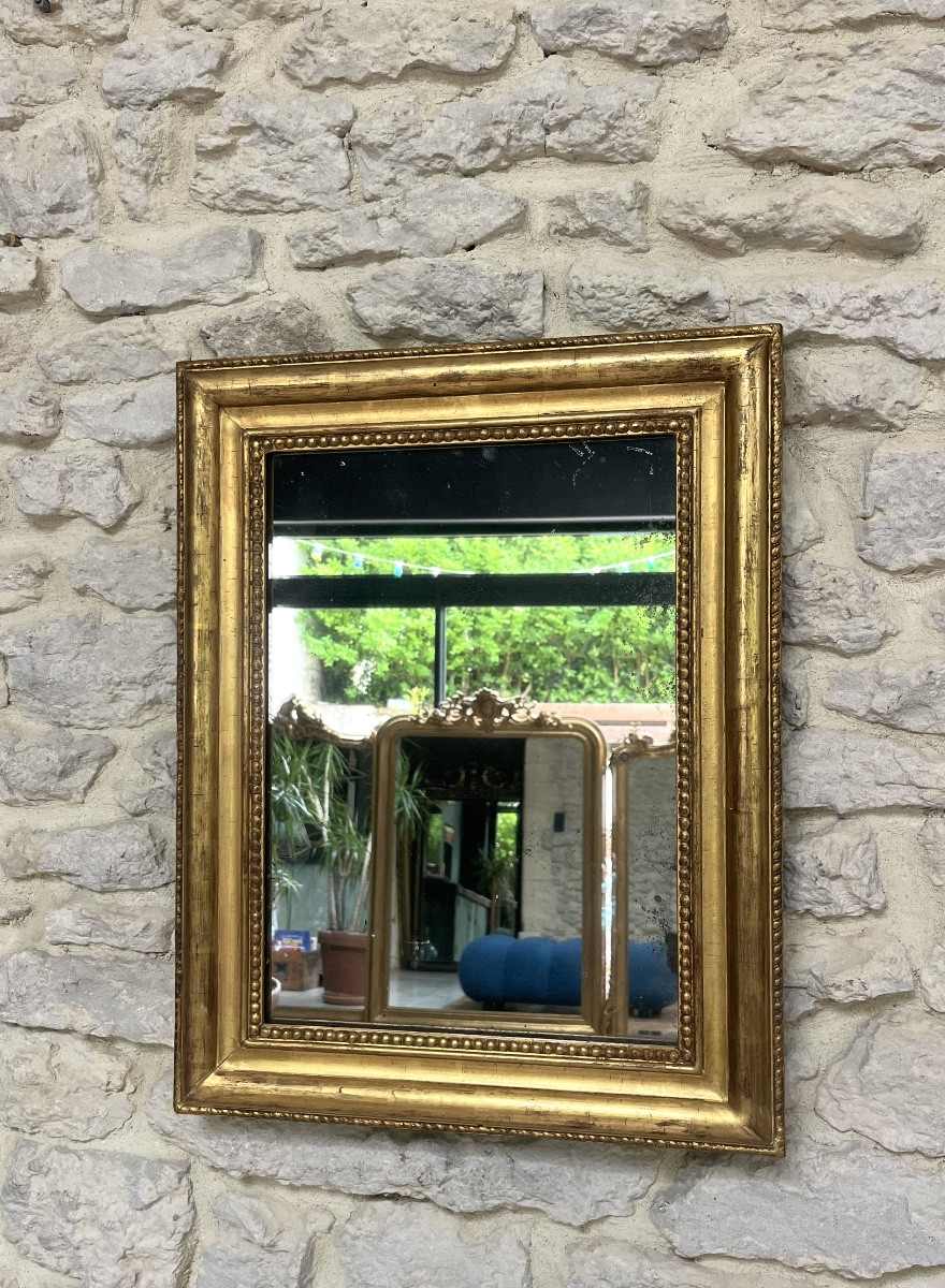 Antique Mirror 56cm/44cm Gilded With Gold Leaf, 19th Century, Mercury Glass,