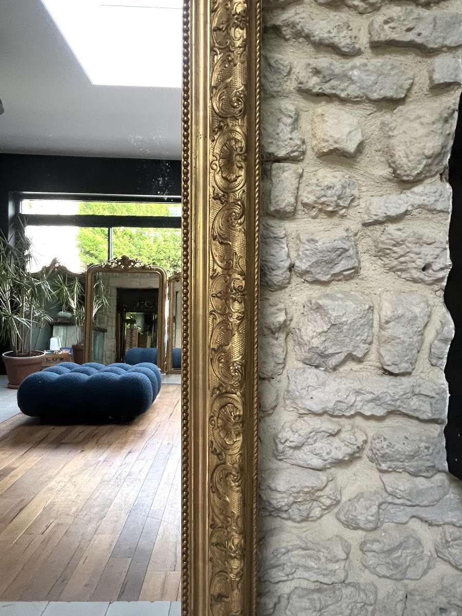 Antique Beaded Mantelpiece Mirror 168.5/111.5cm Gilded With Gold Leaf, Mantelpiece Trumeau-photo-7