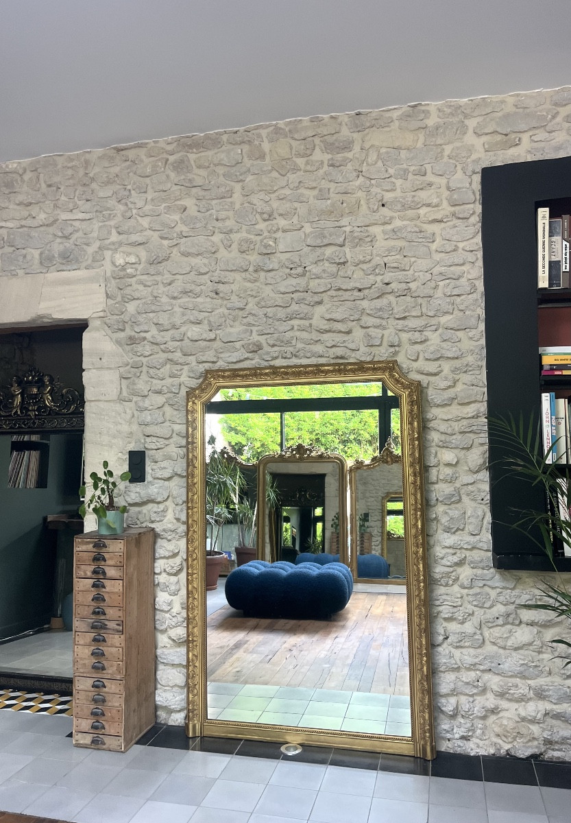 Antique Beaded Mantelpiece Mirror 168.5/111.5cm Gilded With Gold Leaf, Mantelpiece Trumeau