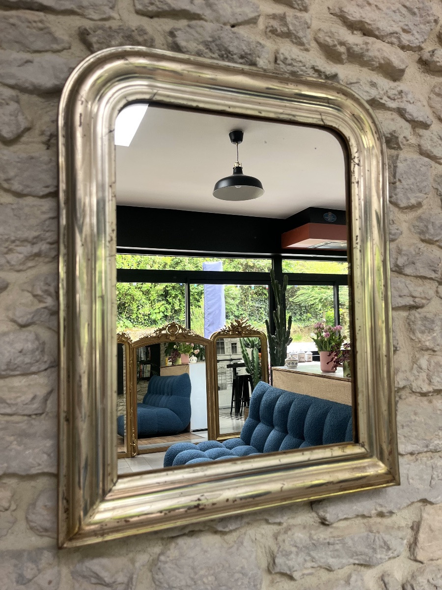 Antique Louis-philippe Mirror 60/48cm Gilded With Silver Leaf, Mantelpiece-photo-1
