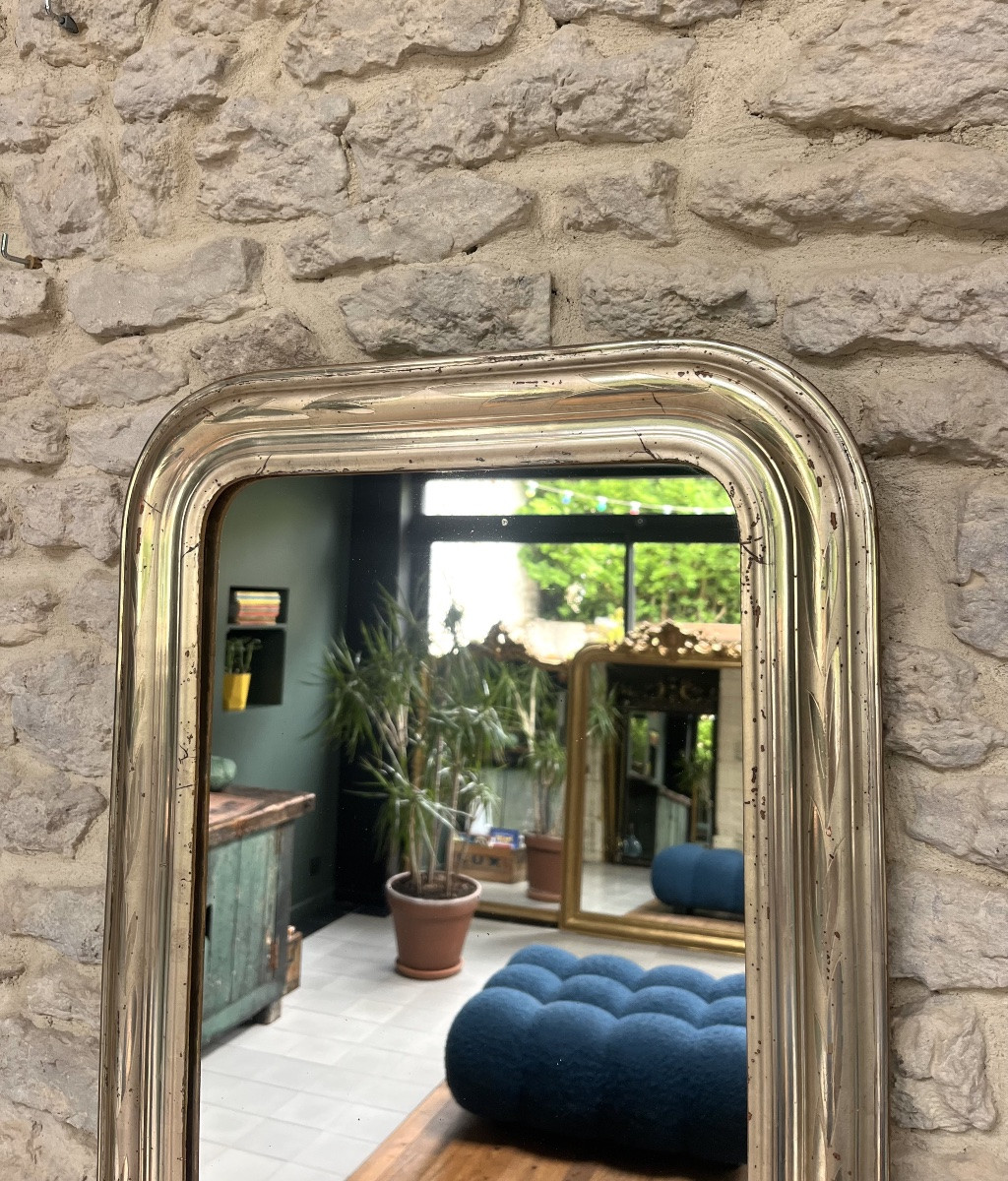 Antique Louis-philippe Mirror 60/48cm Gilded With Silver Leaf, Mantelpiece-photo-2