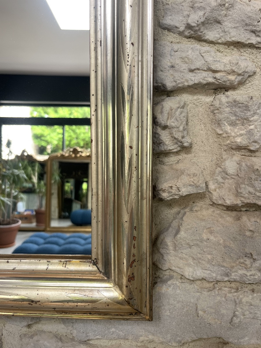 Antique Louis-philippe Mirror 60/48cm Gilded With Silver Leaf, Mantelpiece-photo-6