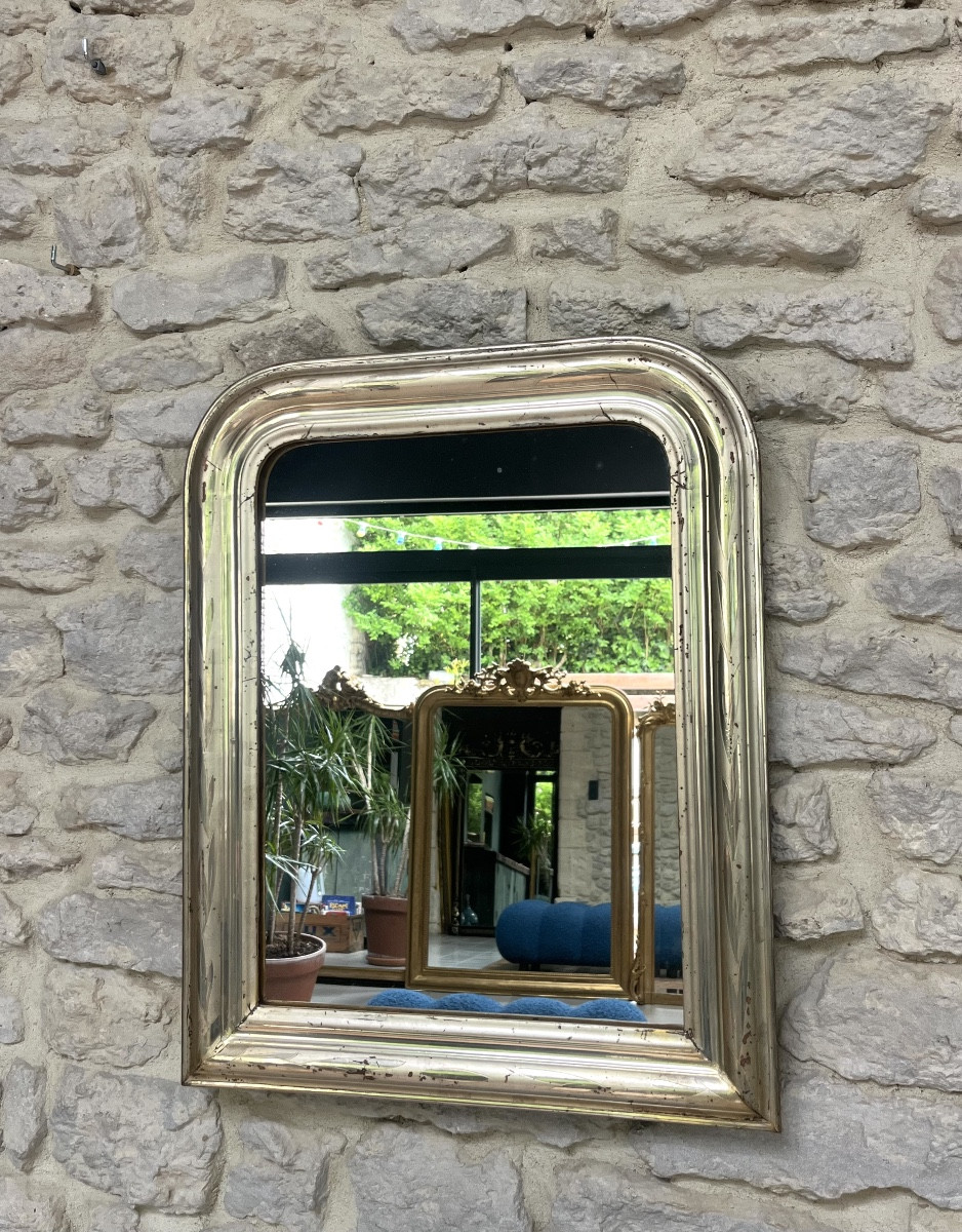 Antique Louis-philippe Mirror 60/48cm Gilded With Silver Leaf, Mantelpiece