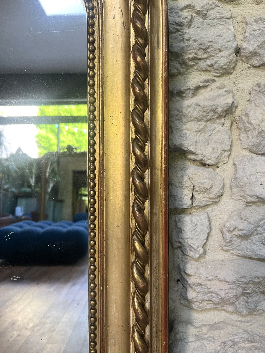 Antique Mantelpiece Mirror 121/103cm Louis-philippe Beaded Gilded With Gold Leaf, Mercury Glass-photo-2