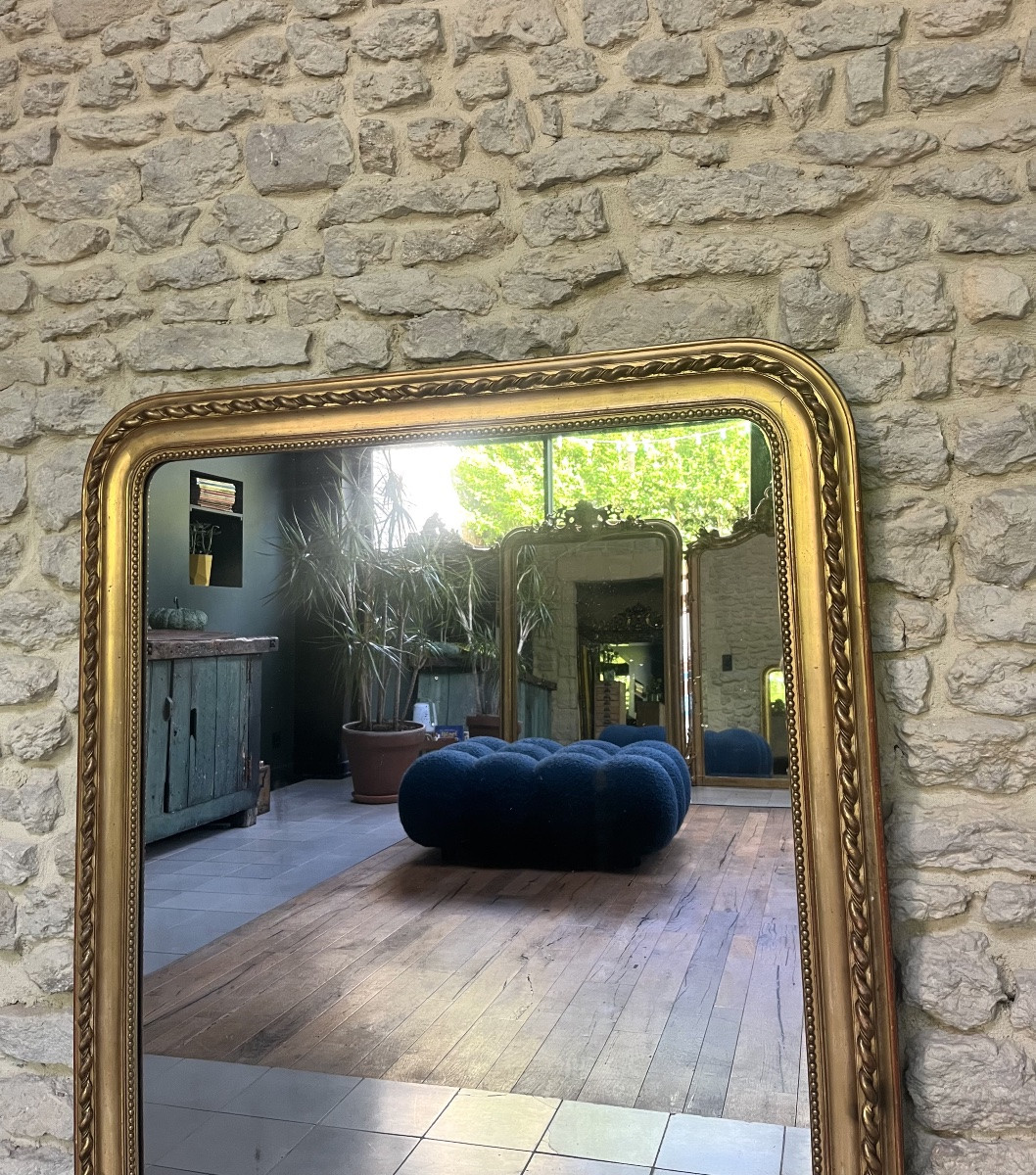 Antique Mantelpiece Mirror 121/103cm Louis-philippe Beaded Gilded With Gold Leaf, Mercury Glass-photo-1