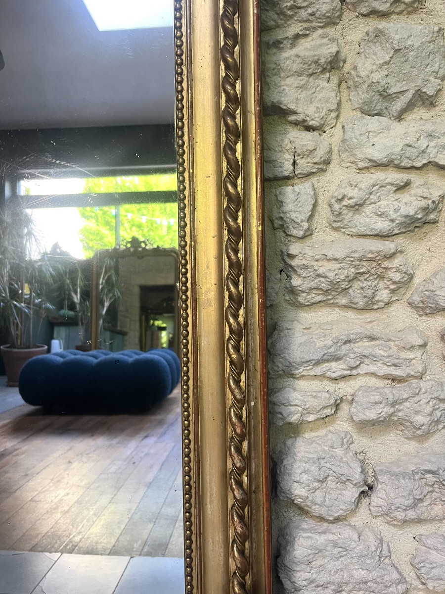 Antique Mantelpiece Mirror 121/103cm Louis-philippe Beaded Gilded With Gold Leaf, Mercury Glass-photo-5