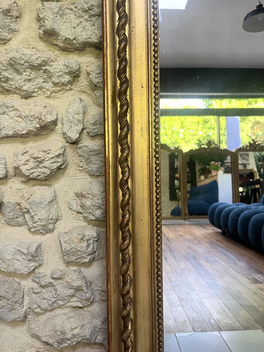 Antique Mantelpiece Mirror 121/103cm Louis-philippe Beaded Gilded With Gold Leaf, Mercury Glass-photo-6