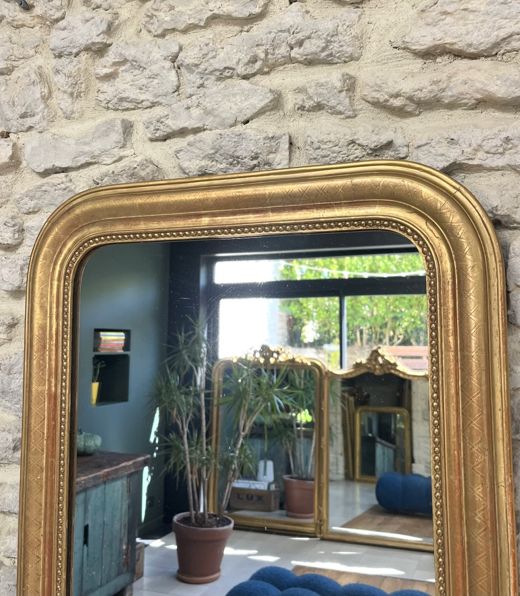 Miroir ancien Louis-Philippe 71/55,5cm perlé doré à la feuille d’or-photo-2