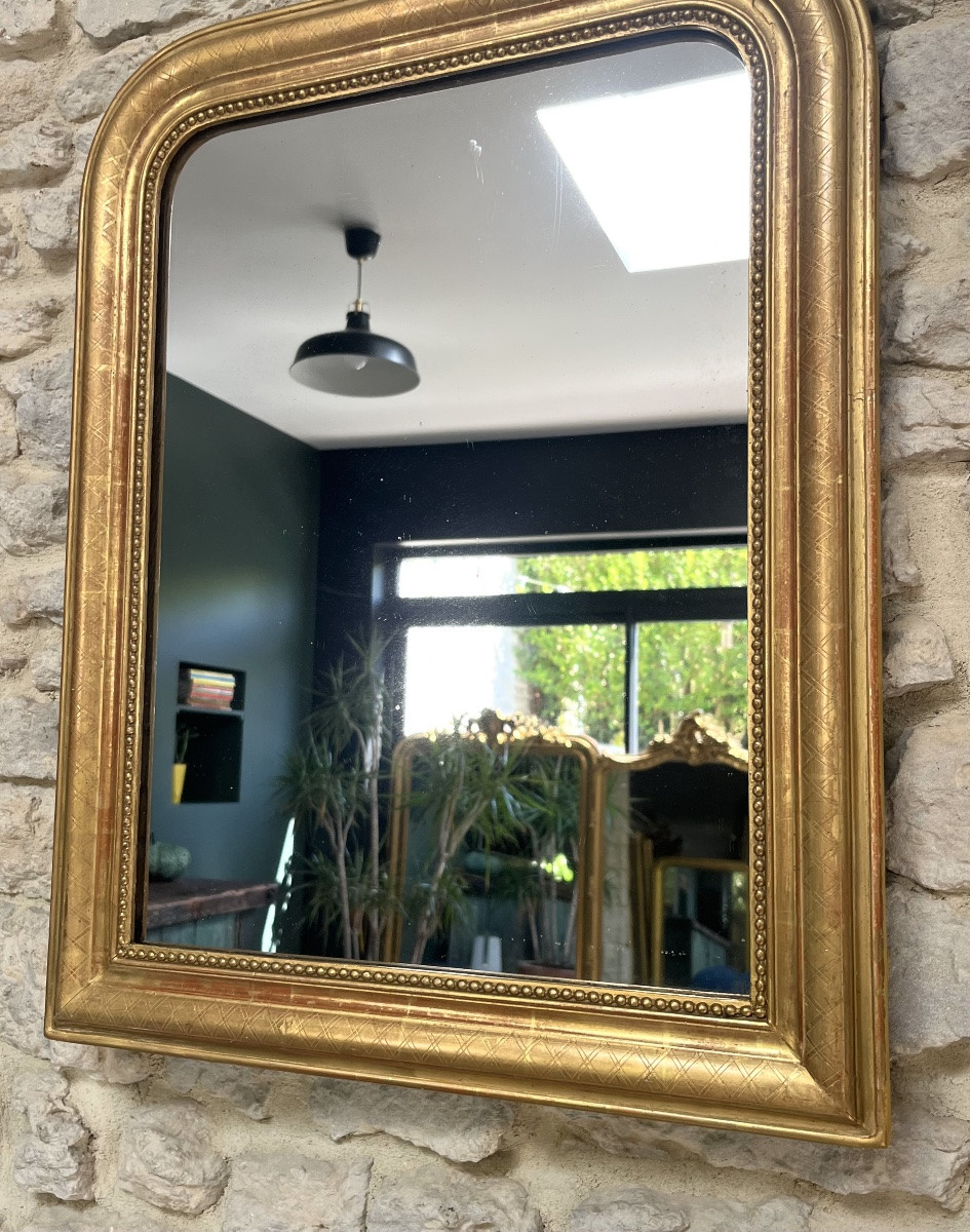 Miroir ancien Louis-Philippe 71/55,5cm perlé doré à la feuille d’or-photo-3