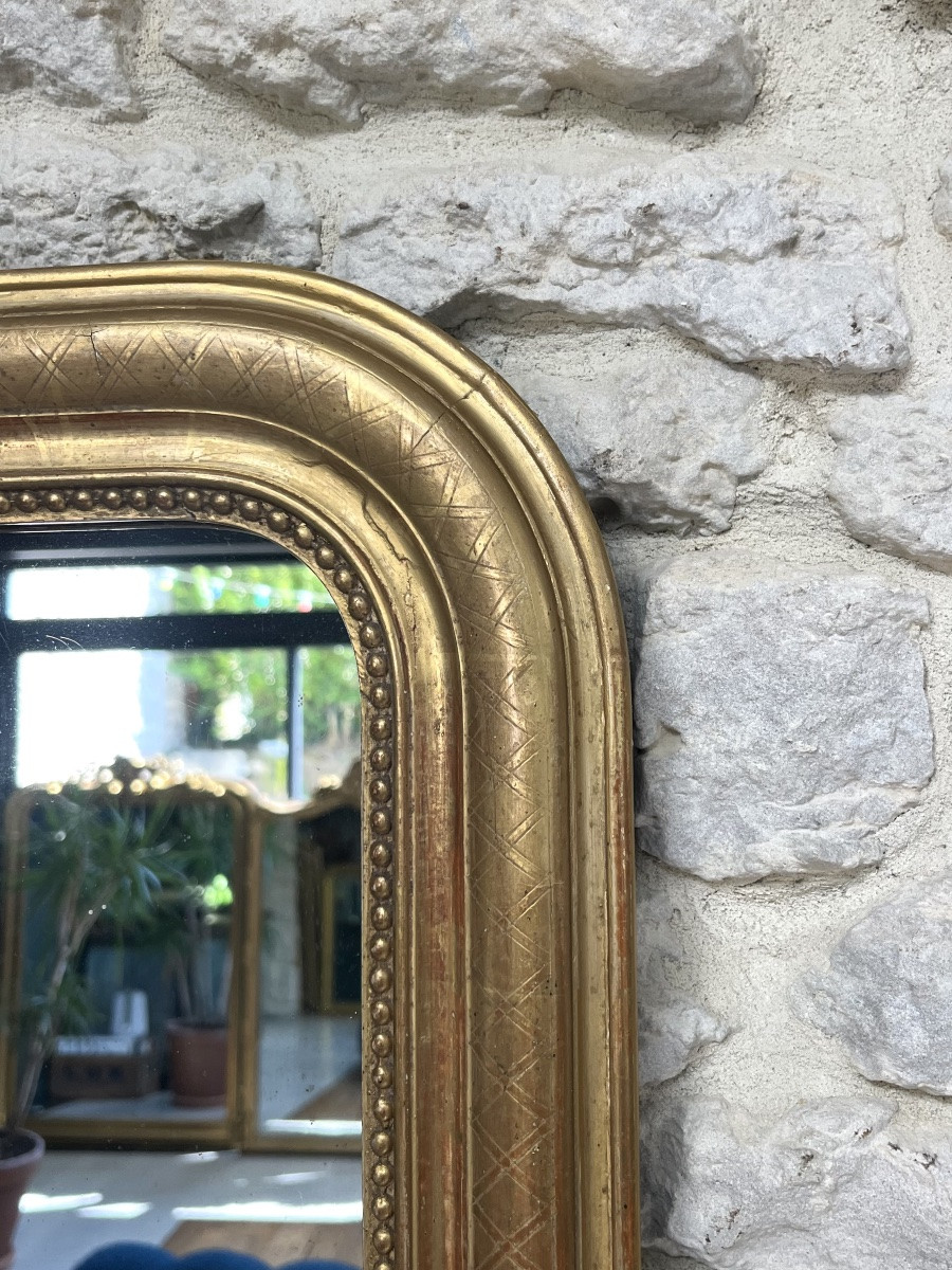 Miroir ancien Louis-Philippe 71/55,5cm perlé doré à la feuille d’or-photo-4