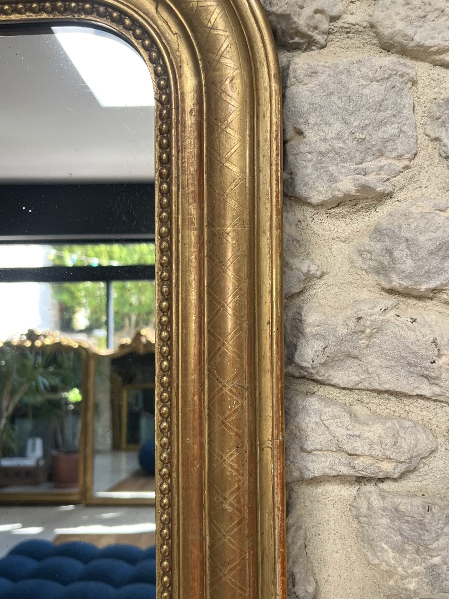Miroir ancien Louis-Philippe 71/55,5cm perlé doré à la feuille d’or-photo-3