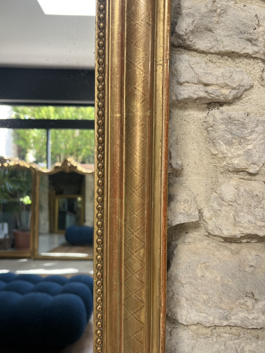 Miroir ancien Louis-Philippe 71/55,5cm perlé doré à la feuille d’or-photo-4