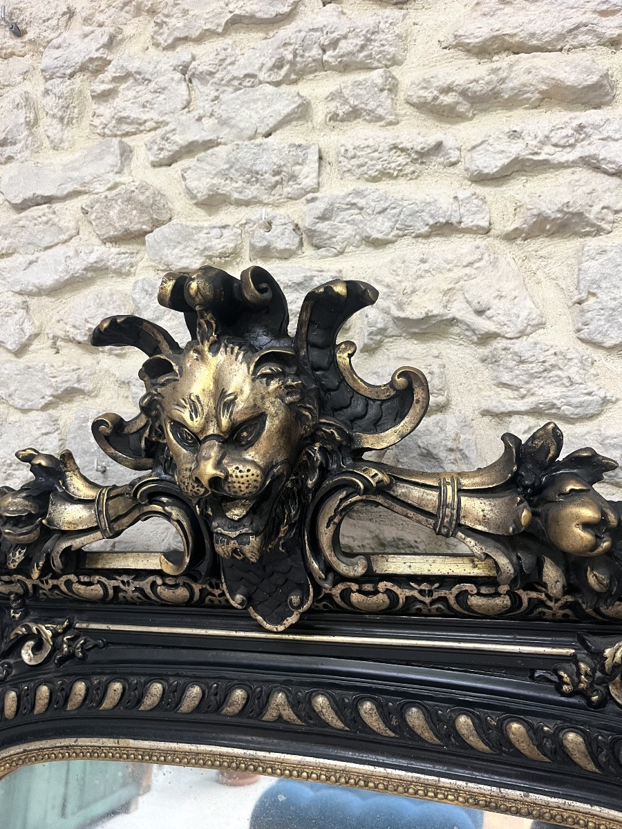Pair Of Antique Mirrors 163/89,5 With Lion And Beaded Pediments,napoleon III Silver Leaf Mirror-photo-2