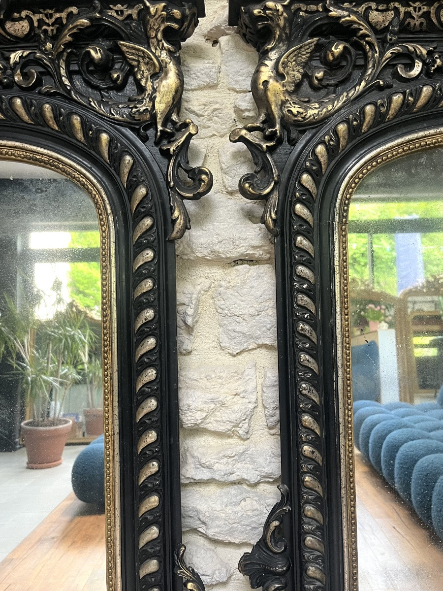 Pair Of Antique Mirrors 163/89,5 With Lion And Beaded Pediments,napoleon III Silver Leaf Mirror-photo-3