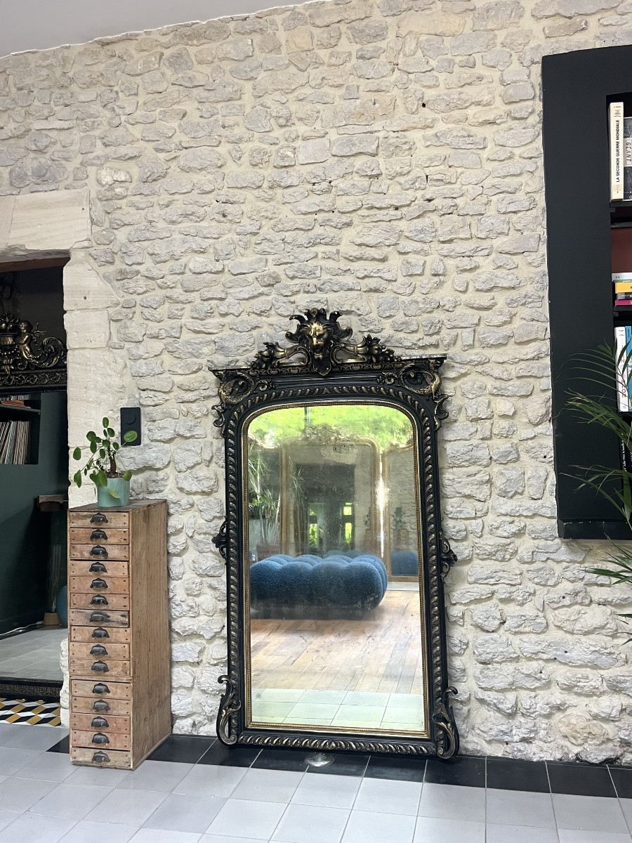 Pair Of Antique Mirrors 163/89,5 With Lion And Beaded Pediments,napoleon III Silver Leaf Mirror-photo-4