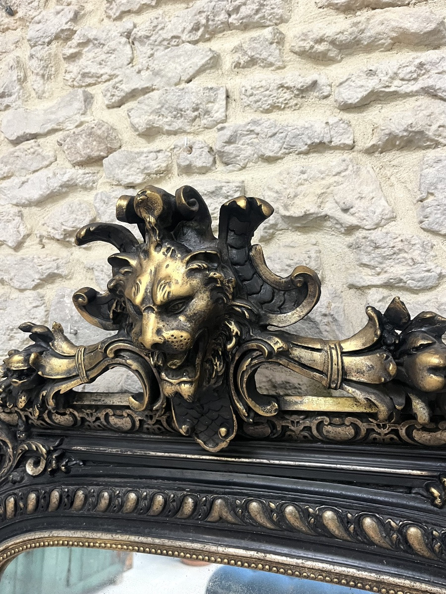 Pair Of Antique Mirrors 163/89,5 With Lion And Beaded Pediments,napoleon III Silver Leaf Mirror-photo-5
