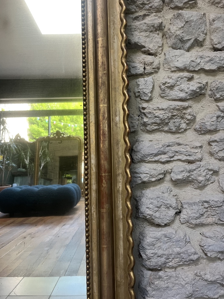 Miroir ancien de cheminée 142/102,5cm Louis-Philippe perlé doré à la feuille d’or, trumeau   -photo-2