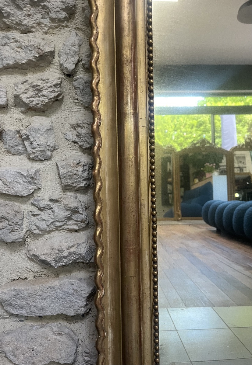Miroir ancien de cheminée 142/102,5cm Louis-Philippe perlé doré à la feuille d’or, trumeau   -photo-7