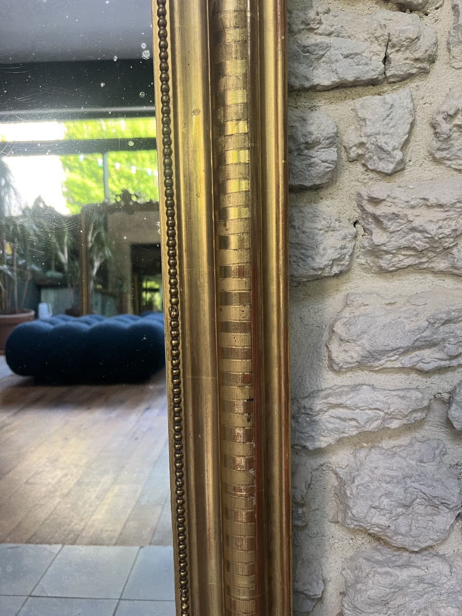 Miroir ancien de cheminée 121,5/96cm Louis Philippe perlé doré feuille d’or trumeau cheminée -photo-2