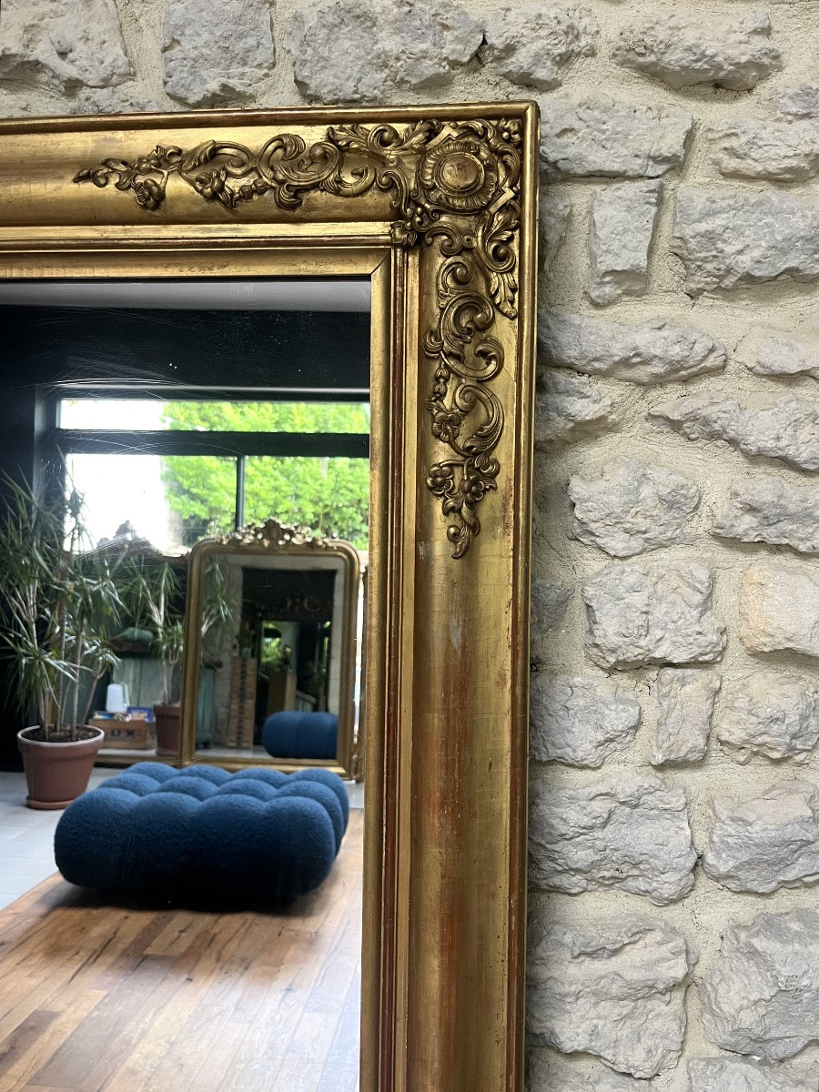 Antique Mantelpiece Mirror 158/95,5cm Empire Period, Gilded With Gold Leaf, Mercury Glass.-photo-3