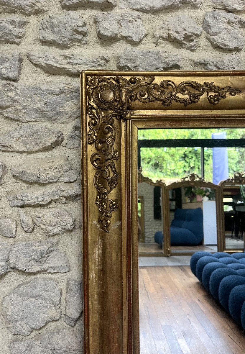 Antique Mantelpiece Mirror 158/95,5cm Empire Period, Gilded With Gold Leaf, Mercury Glass.-photo-6