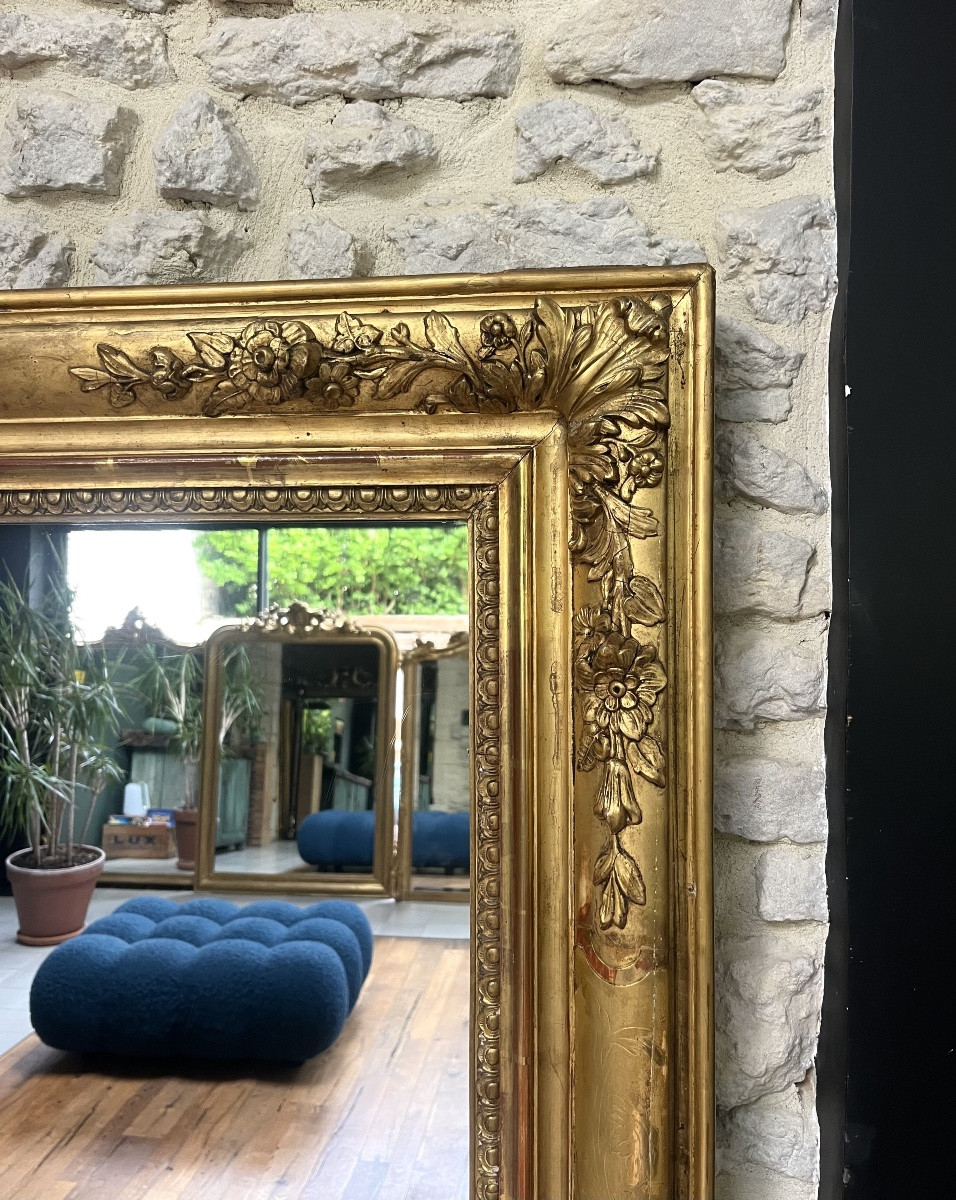 Antique Mantel Mirror 178.5/151cm With Gold Leaf Pediment, Mercury Glass, Trumeau-photo-3