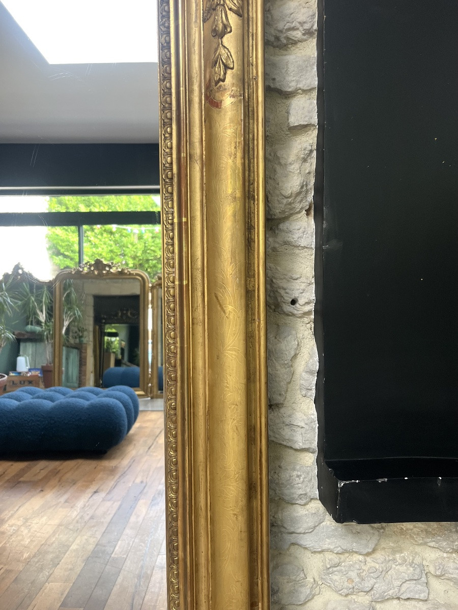 Antique Mantel Mirror 178.5/151cm With Gold Leaf Pediment, Mercury Glass, Trumeau-photo-4