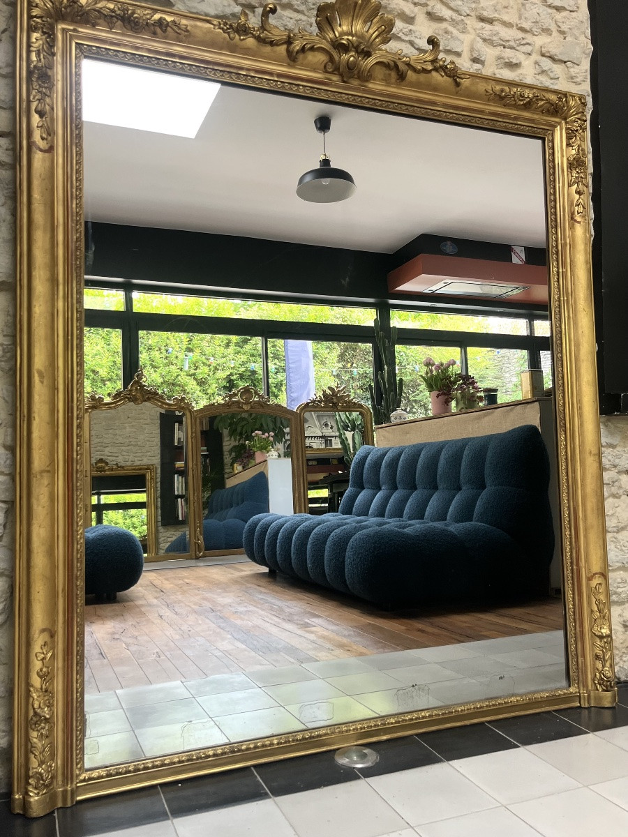 Antique Mantel Mirror 178.5/151cm With Gold Leaf Pediment, Mercury Glass, Trumeau-photo-4