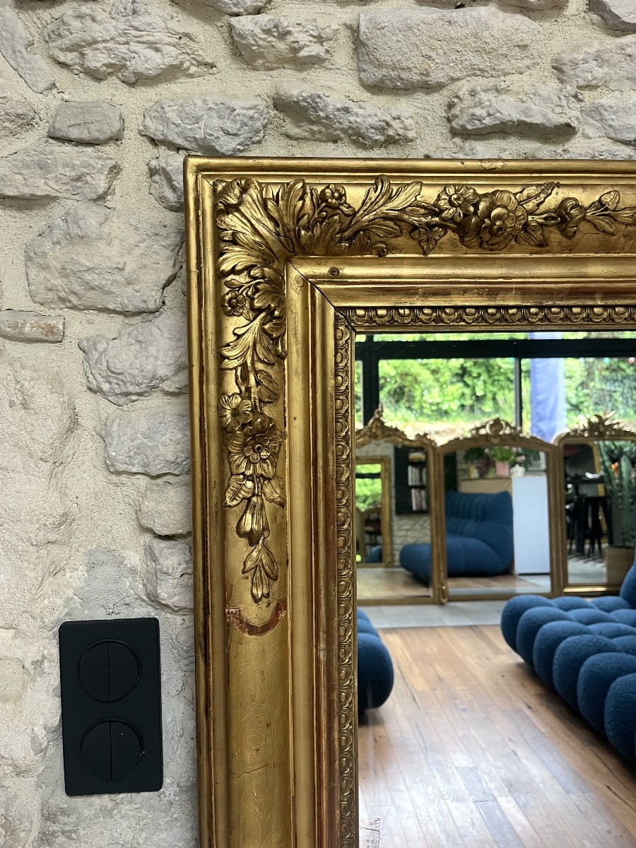Antique Mantel Mirror 178.5/151cm With Gold Leaf Pediment, Mercury Glass, Trumeau-photo-5