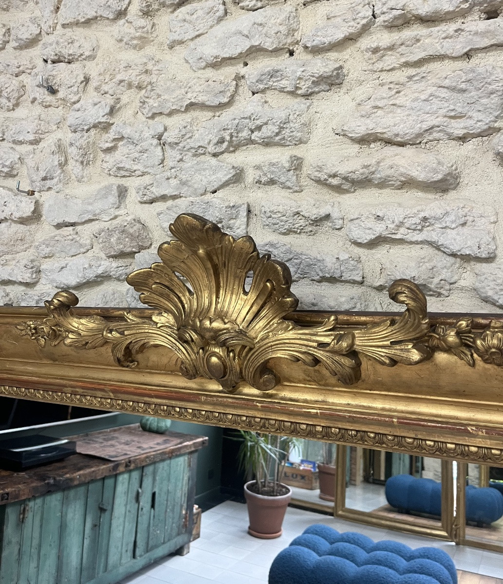 Antique Mantel Mirror 178.5/151cm With Gold Leaf Pediment, Mercury Glass, Trumeau-photo-7