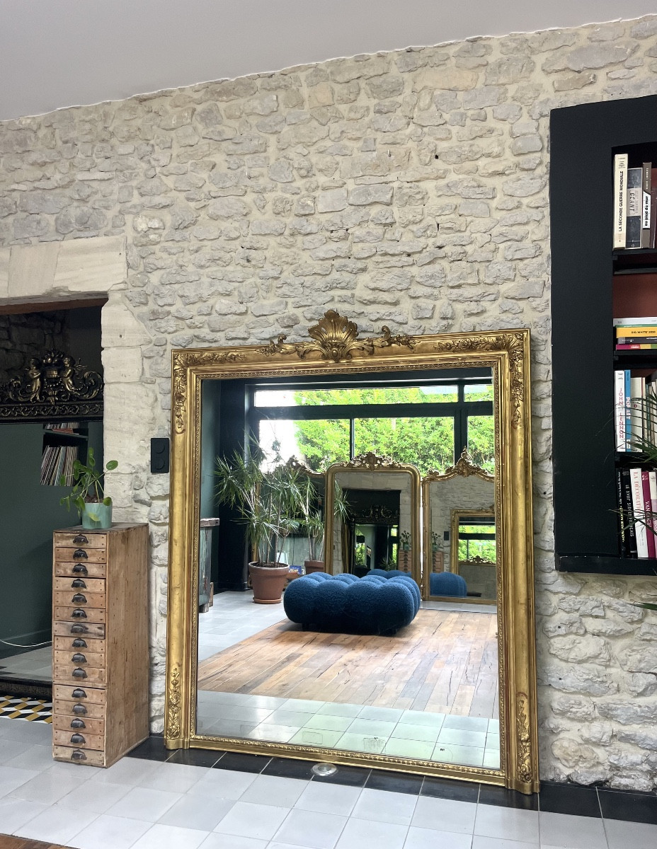 Antique Mantel Mirror 178.5/151cm With Gold Leaf Pediment, Mercury Glass, Trumeau