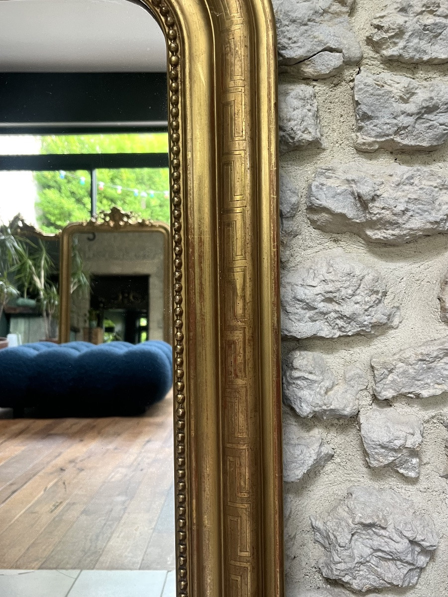 Miroir ancien 98,5/74cm Louis Philippe doré à la feuille d’or décors géométriques -photo-3