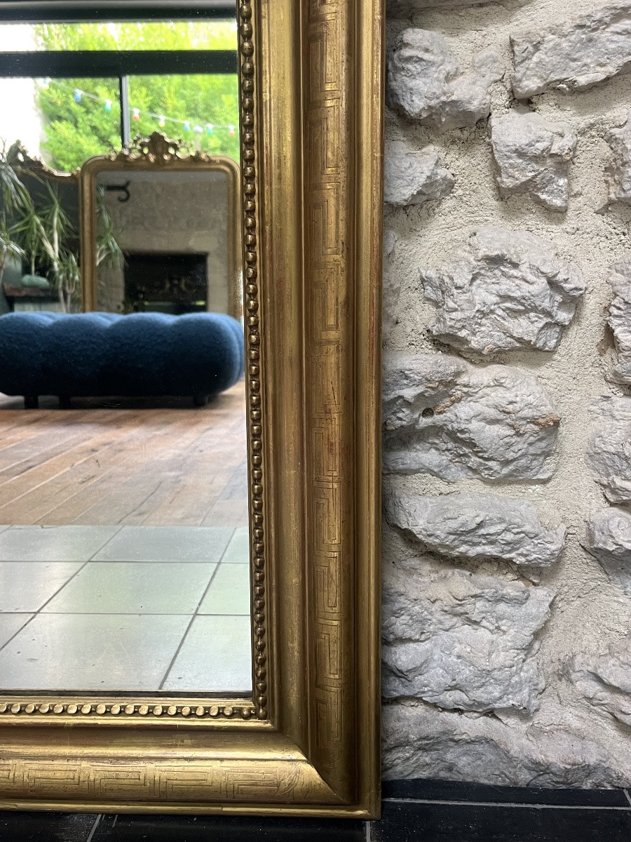 Miroir ancien 98,5/74cm Louis Philippe doré à la feuille d’or décors géométriques -photo-4