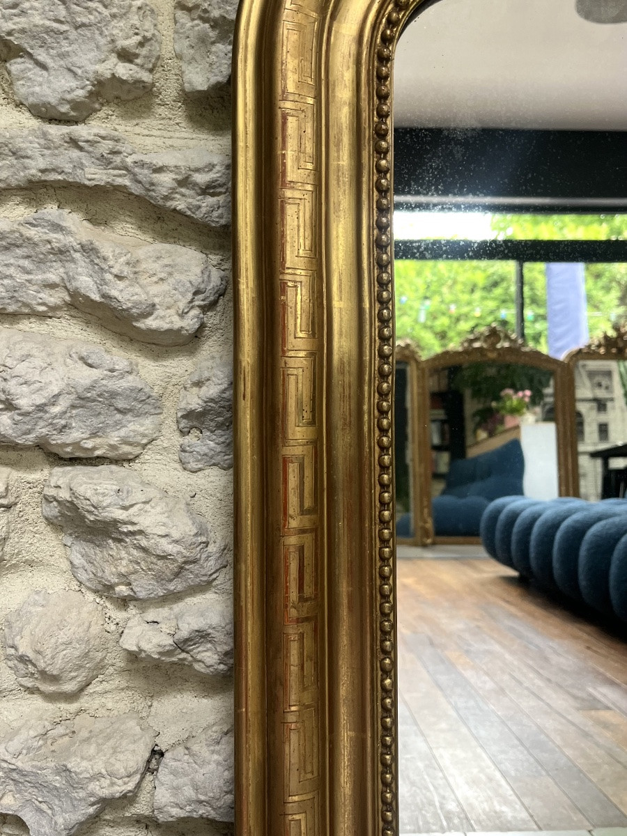 Miroir ancien 98,5/74cm Louis Philippe doré à la feuille d’or décors géométriques -photo-6