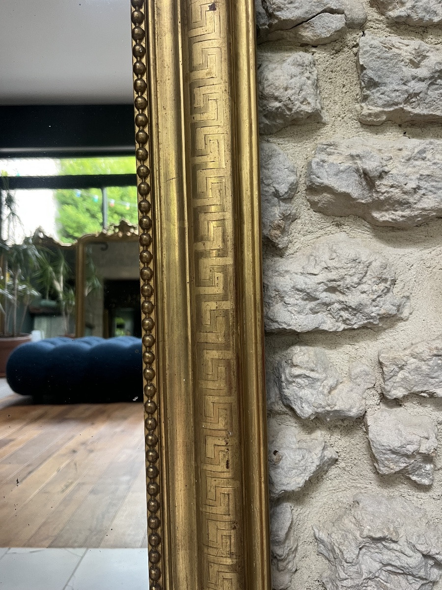Antique Louis-philippe Beaded Mirror 99.5/75.5cm Sublime Gold Leaf Geometric Decorations-photo-2