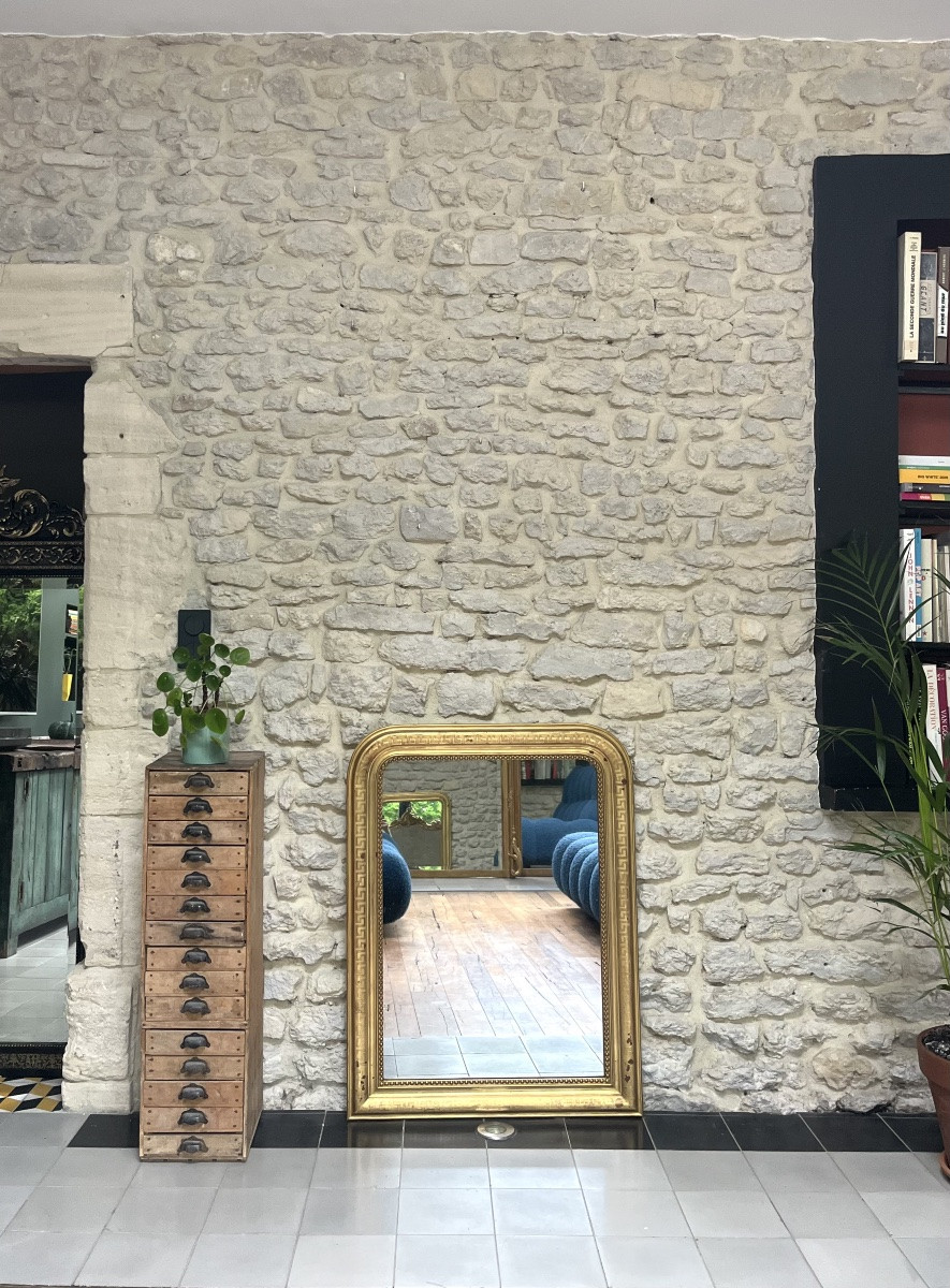 Antique Louis-philippe Beaded Mirror 99.5/75.5cm Sublime Gold Leaf Geometric Decorations-photo-3