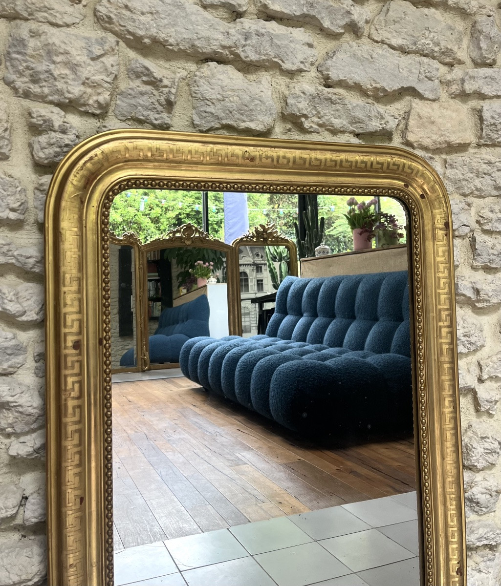 Antique Louis-philippe Beaded Mirror 99.5/75.5cm Sublime Gold Leaf Geometric Decorations-photo-4