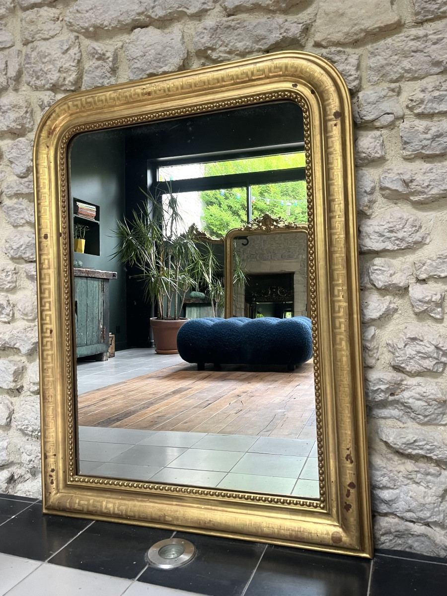 Antique Louis-philippe Beaded Mirror 99.5/75.5cm Sublime Gold Leaf Geometric Decorations-photo-4